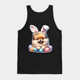 Puppy Pomeranian Bunny Ears Easter Eggs Happy Easter Day Tank Top